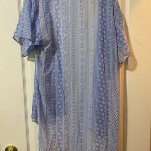 Ultra Flirt Blue & White Striped Boho Short-Sleeve Tunic